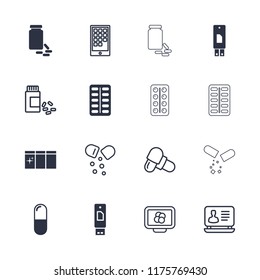 Tablet icon. collection of 16 tablet filled and outline icons such as usb drive, laptop, pill, medicine, atom on display. editable tablet icons for web and mobile.