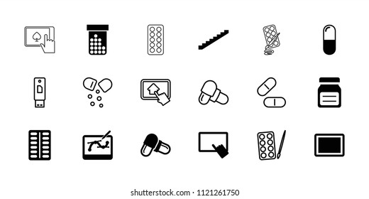 Tablet icon. collection of 18 tablet filled and outline icons such as stairs, pill, paints, usb drive, bottle pills. editable tablet icons for web and mobile.