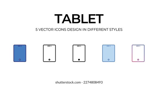 tablet Icon Design in Five style with Editable Stroke. Line, Solid, Flat Line, Duo Tone Color, and Color Gradient Line. Suitable for Web Page, Mobile App, UI, UX and GUI design.