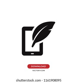 Tablet icon with feather sign