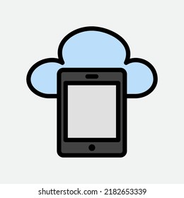 Tablet-Symbol im vollen Stil über Cloud-Computing, Verwendung für Website-Mobile-App-Präsentation