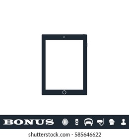 Tablet icon flat. Black pictogram on white background. Vector illustration symbol and bonus button