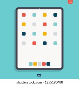 tablet icon in flat design style top view on blue background. device symbol. stock vector illustration