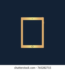 Tablet icon flat. Simple gold pictogram on dark background. Vector illustration symbol