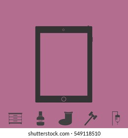 Tablet icon flat. Simple vector grey pictogram and bonus symbol