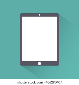 Tablet icon flat style ,isolated on a green background with shadow, stylish vector illustration for web design