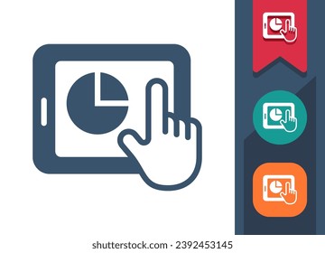 Tablet Icon. Hand, Finger, Touch, Touchscreen, Pie Chart, Graph, Stats, Report. Professional, pixel perfect vector icon.