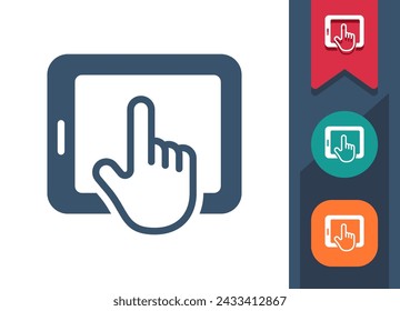 Tablet-Symbol. Hand, Finger, Touch, Touchscreen. Professionelles, pixelperfektes Vektorsymbol.
