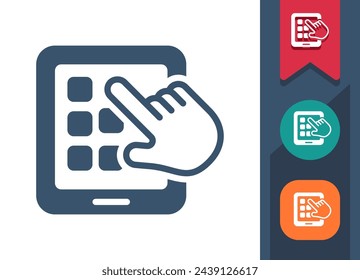 Tablet-Symbol. Hand, Finger, Touch, Touchscreen, Apps. Professionelles, pixelperfektes Vektorsymbol.