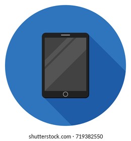 Tablet icon. Illustration in flat style. Round icon with long shadow.