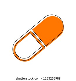 tablet icon. Isolated icon consisting of black thin contour and orange moved filling on different layers. White background