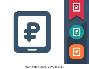 Icono de Tablet PC. Banca móvil, compras en línea, dinero, rublos, rublos. Icono de vector perfecto en píxeles y profesional.