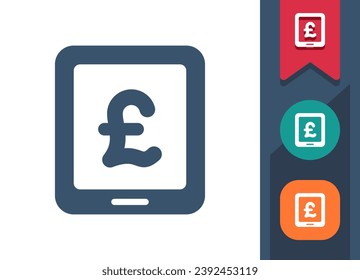 Icono de Tablet PC. Banca móvil, compras en línea, dinero, libra. Icono de vector perfecto en píxeles y profesional.