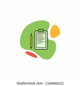 Tablet icon with a piece of paper and a pen.