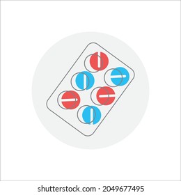 tablet icon with pills in flat design. on a gray background. made in blue-red colors. icon isolated vector illustration
