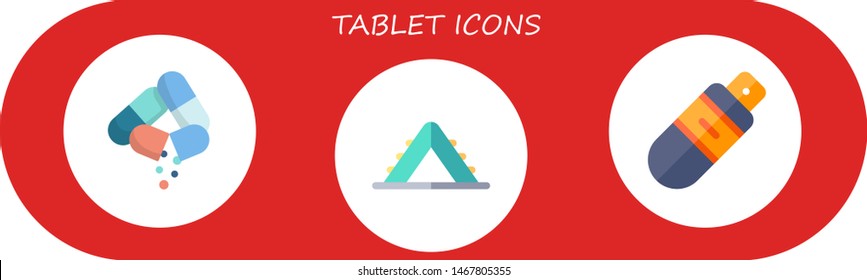 tablet icon set. 3 flat tablet icons.  Simple modern icons about  - pills, ladder, pendrive