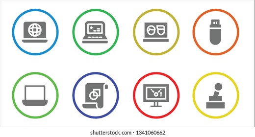 tablet icon set. 8 filled tablet icons.  Collection Of - Laptop, Graphic design, Display, Pendrive, Joystick