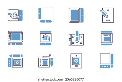 Tablet icon set. Bold line style. Duotone colors. Editable stroke. graphictablet, pentablet, tablet, trophy, medicalapp.