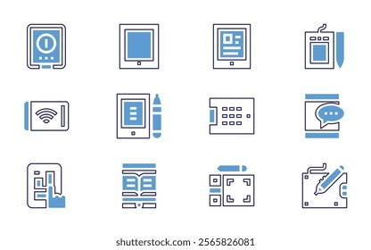 Tablet icon set. Bold line style. Duotone colors. Editable stroke. graphictablet, ipad, tablet, drawingtablet, password.