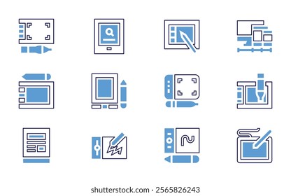 Tablet icon set. Bold line style. Duotone colors. Editable stroke. tablet, graphictablet, screens, padlock.