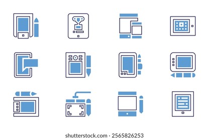 Tablet icon set. Bold line style. Duotone colors. Editable stroke. responsive, tablet, pentablet, graphictablet, pen, digitaldrawing.