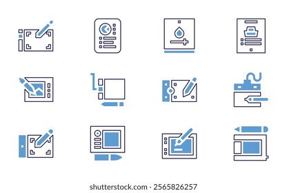 Tablet icon set. Bold line style. Duotone colors. Editable stroke. graphictablet, tablet, watering, ebook, onlineshopping.