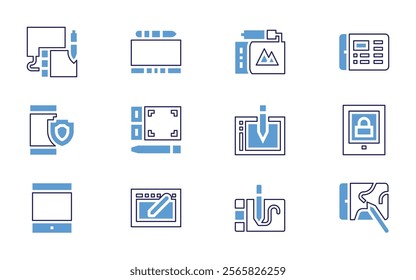 Tablet icon set. Bold line style. Duotone colors. Editable stroke. pentablet, graphictablet, tablet, draw, block, menu.