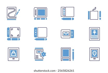 Tablet icon set. Bold line style. Duotone colors. Editable stroke. graphictablet, tablet, graphictab, gps, hieroglyph, broadcast.