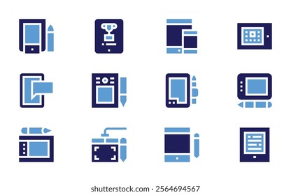Tablet icon set. Bold style. Duotone colors. responsive, tablet, pentablet, graphictablet, trophy.