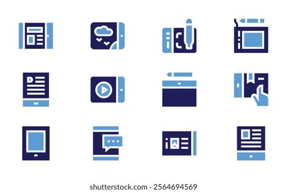 Tablet icon set. Bold style. Duotone colors. pentablet, graphictablet, tablet, ebook.