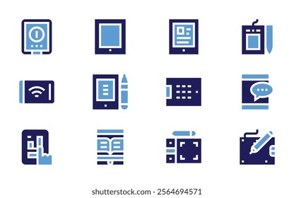 Tablet icon set. Bold style. Duotone colors. ipad, tablet, graphictablet, drawingtablet, password, digitalbook.