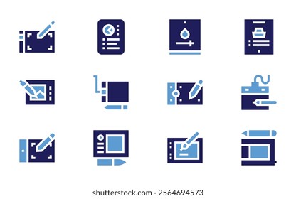 Tablet icon set. Bold style. Duotone colors. graphictablet, tablet, watering, wacom, onlineshopping.