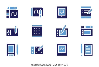 Tablet icon set. Bold style. Duotone colors. graphictablet, tablet, digitalbook.