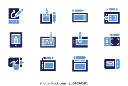 Tablet icon set. Bold style. Duotone colors. graphictablet, drawingtablet, tablet.