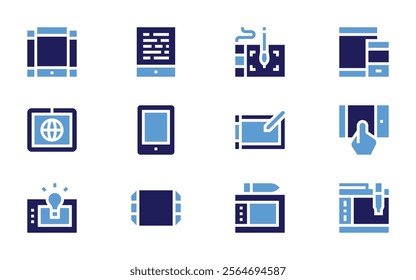 Tablet icon set. Bold style. Duotone colors. drawingtablet, tablet, graphictablet, responsive, ideas.
