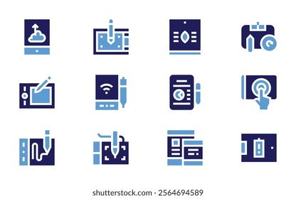 Tablet icon set. Bold style. Duotone colors. drawingtablet, graphictablet, tablet, uploading, interactive, refreshdata.