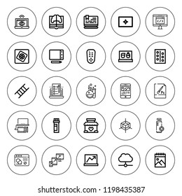 Tablet icon set. collection of 25 outline tablet icons with computer, cloud computing, design, device, laptop, medicine, ladder, learning, pharmacy icons. editable icons.