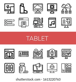 tablet icon set. Collection of Responsive, Layout, Inhaler, Ebook, Cloud computing, Laptop, Computer, Music book, Blister pack, Joystick, Medicine, Design, Graphic design icons