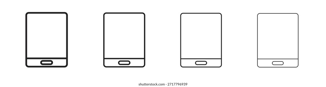 Conjunto de iconos de tableta. Una colección de simples iconos negros de trazos finos
