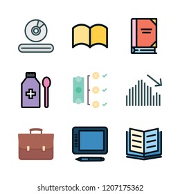 tablet icon set. vector set about portfolio, technological, medicine and video player icons set.