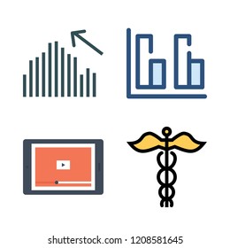 tablet icon set. vector set about bar chart, video player and medicine icons set.