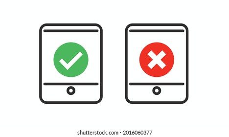 Tablet Icon Set. Vector flat editable set of tablet illustration with check signs