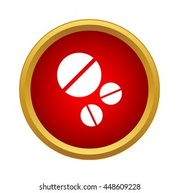 Tablet icon in simple style in red circle. Medicine symbol