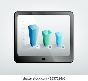 Tablet icon. Smart phone with 3 D graph. Vector background illustration.