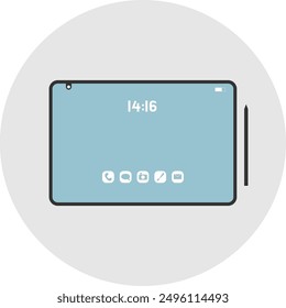 Tablet icon. Vector illustration of tablet computer with pen