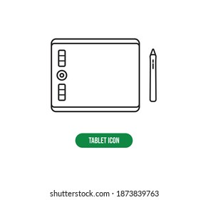 Ilustración vectorial de icono de Tablet PC. Comprimido de dibujo con pluma. Icono de línea delgada simple para sitios web, diseño web, aplicación móvil, infografías.
