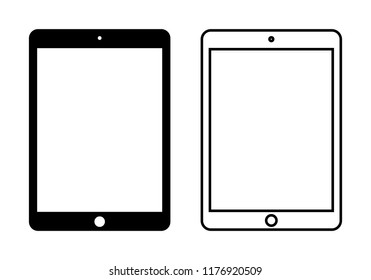 Vector de icono de Tablet PC. tableta en color negro tipo ipad con pantalla táctil en blanco aislada en fondo blanco.