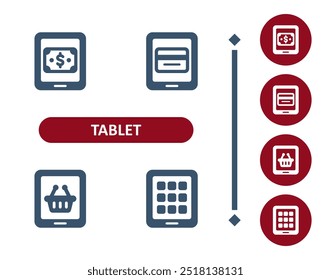 Ícones do Tablet. Banco Online, Internet Banking, E-commerce, Cartão De Crédito, Dinheiro, Compras Online, Ícone Apps. Profissional, ícone de vetor perfeito de 32x32 pixels.