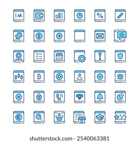 Tablet icons. Outline symbols. Vector blue line icons set