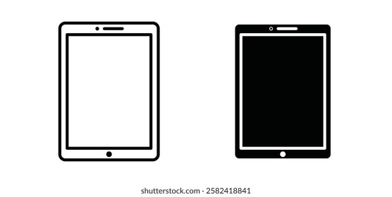 Tablet icons pack vectors in black flat and strokes